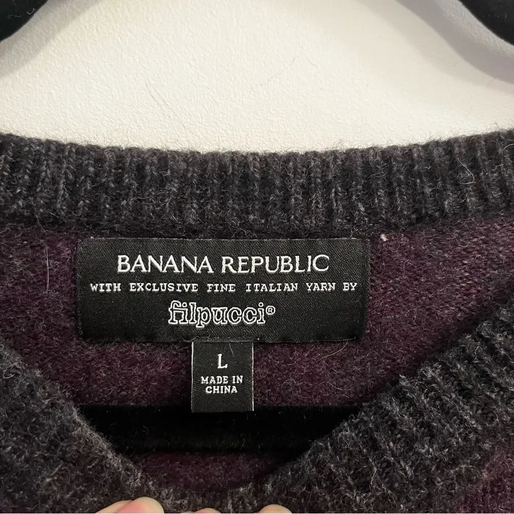 Banana Republic Filpucci Men’s Merino Wool Crewneck Sweater Sz L Purple and Grey